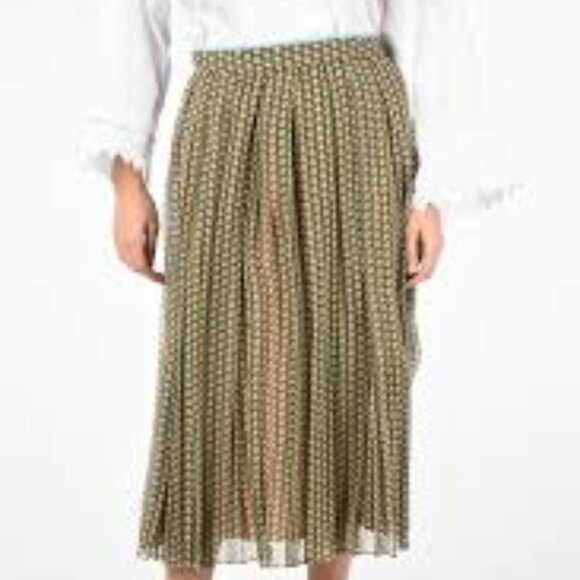 NWT FENDI Gonna Fan Karligraphy Pleated Skirt Sz 44 US 8 100% Silk - Picture 2 of 14